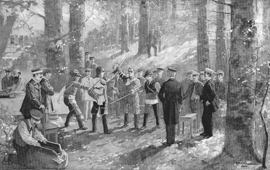 Bestimmtag der vier Tübinger Corps Franconia, Rhenania, Suevia und Borussia (Ölgemälde 160 x 100 cm), Gustav Adolf Closs, 1890